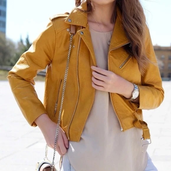 Mustard Yellow Faux-Leather Jacket - Picture 1 of 5